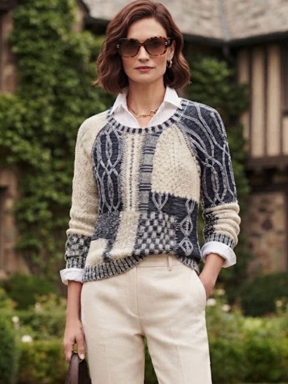 NWOT Chaps Women’s Blue and White Loose Knit Sweater